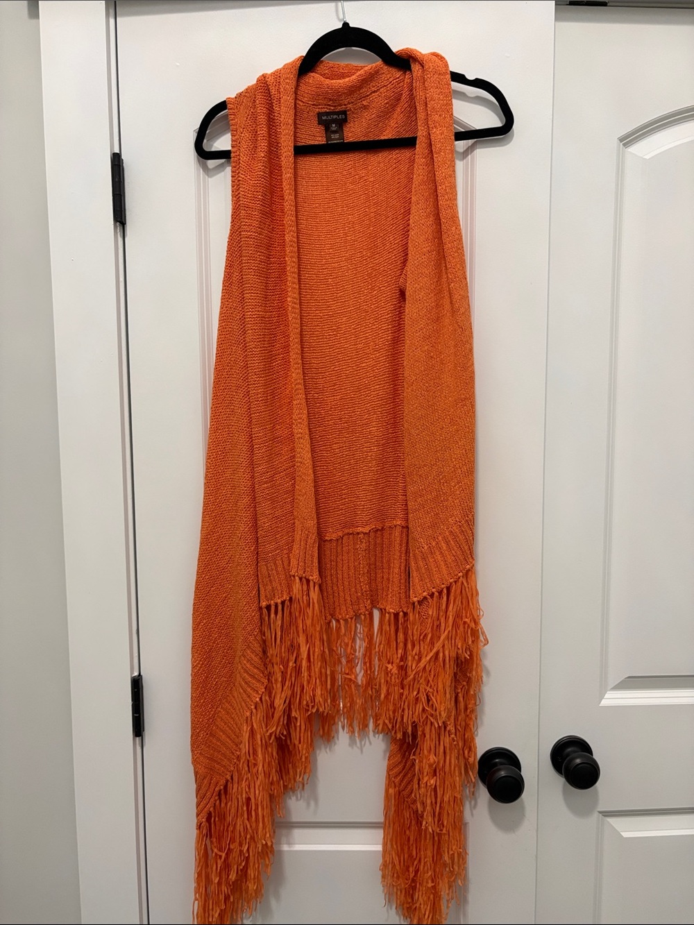 Multiples Orange Knit Fringe Throw Vest